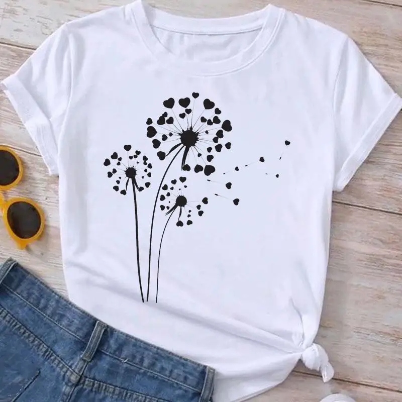 Love Sweet Dandelion damska odzież z nadrukiem kreskówki z krótkim rękawem modne ciuchy graficzna koszulka letnia koszulka damska koszulka Top damski