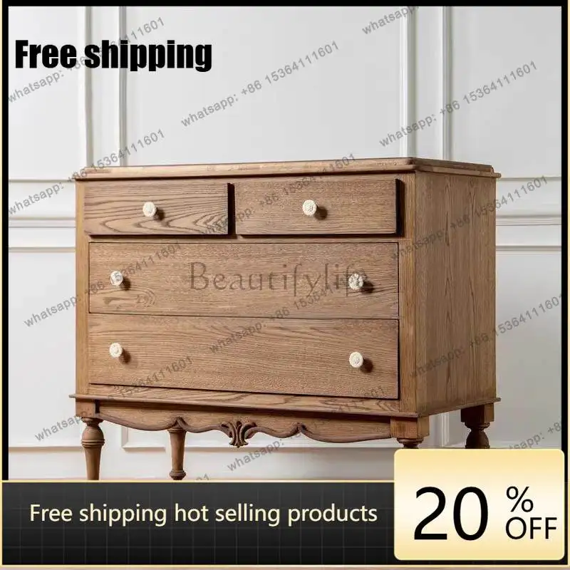 LD French retro solid wood dining side cabinet entrance storage bedroom storage cabinet