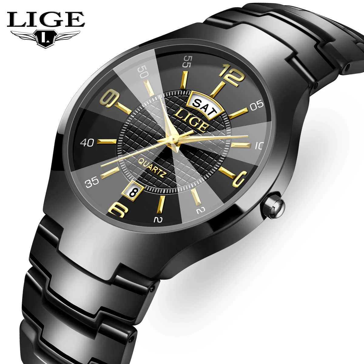 

LIGE керамические мужские часы с календарем, водонепроницаемые женские наручные часы с бриллиантами, простые деловые часы, кварцевые наручные часы с дисплеем недели и датой