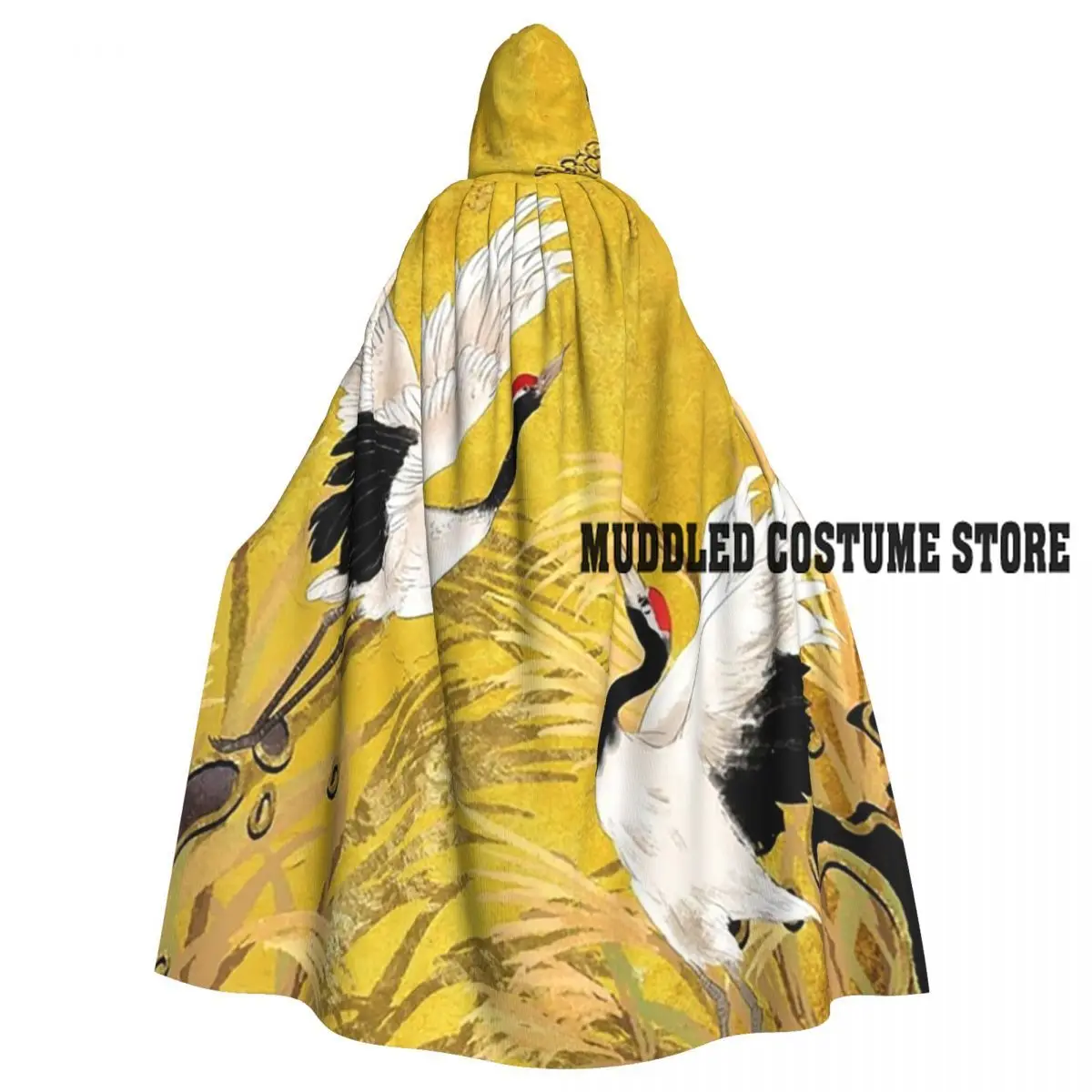 

Золотые японские журавли, восточный традиционный длинный плащ с капюшоном, средневековый костюм ведьмы, накидка для косплея, Хэллоуин, вампир, для взрослых, унисекс