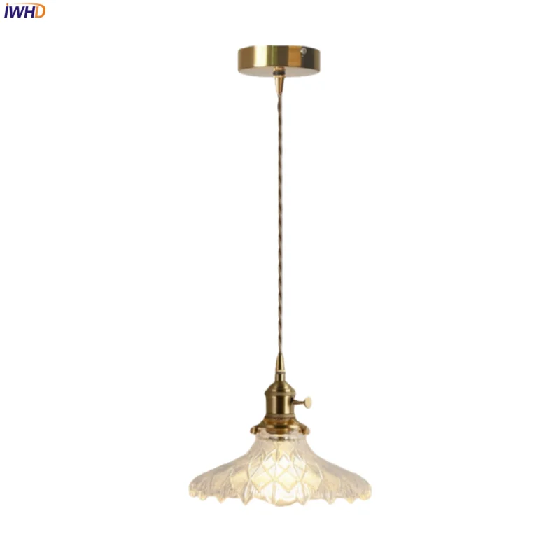 

IWHD French Vintage LED Pendant Lights Living Room Decor Bedside Interior Lighting Clear Copper Glass Hanging Lamp Luminaria