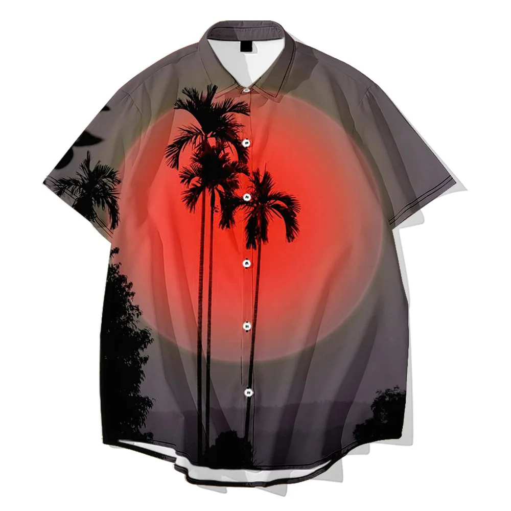 New Men's Shirts Short Sleeve Photography Landscape Y2k Vaporwave Style Loose Casual Hawaii Holiday 3D Print Casual Shirt Tops