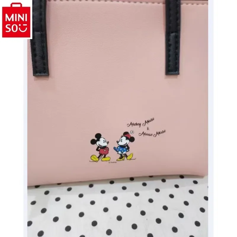 MINISO-Sac fourre-tout dessin animé Disney Minnie pour femme, sac décontracté, fermeture éclair scellée, grande capacité, haute qualité, mode