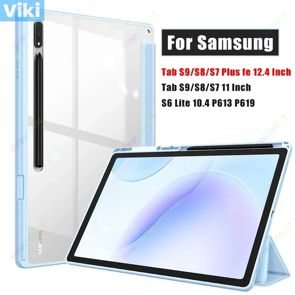 Hybrid Slim Case for Samsung Galaxy Tab S9 S8 S7 Plus FE 12.4 Inch 11 Inch X810 X710 Clear Smart Back Cover with S Pen Holder