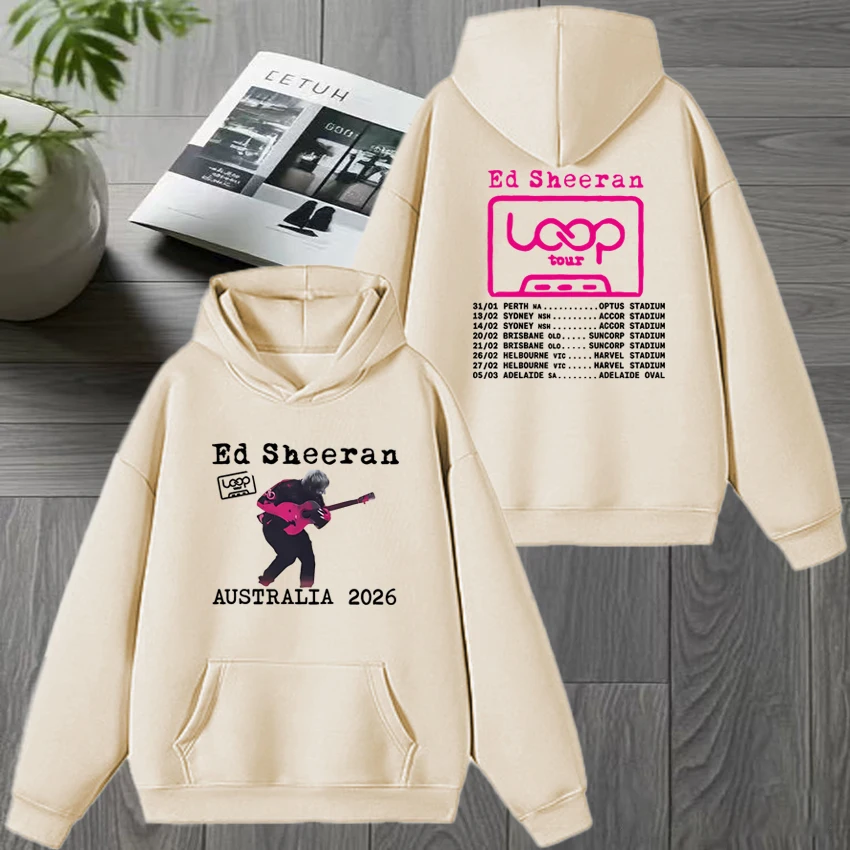 المغني إد شيران حلقة جولة أستراليا 2026 جولة مزدوجة الوجهين طباعة هوديس الرجال النساء خمر البلوز للجنسين الصوف البلوفرات