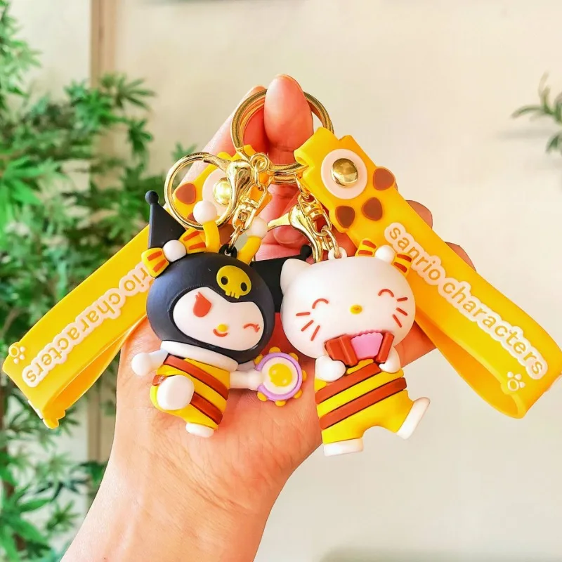 Kawaii Sanrio's New Anime Doll Bee Kuromi Keychain Cartoon Pendant School Bag Accessories Couple Car Children's Day Gift