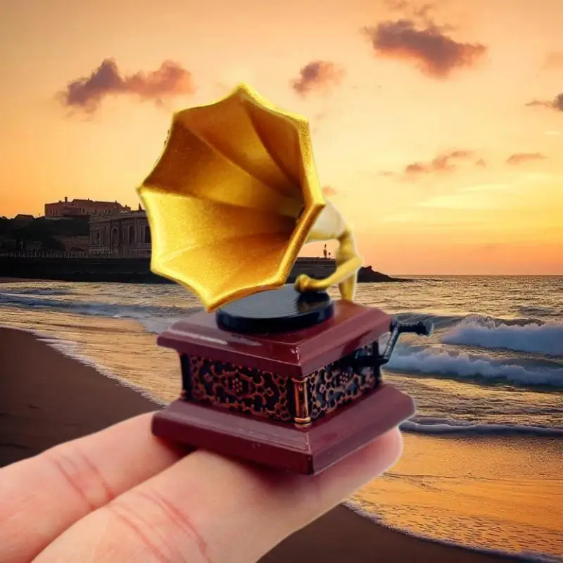 Casa de bonecas vintage fonógrafo miniaturas modelo sala estar acessórios da casa boneca decoração crianças fingir jogar brinquedos ornamentos presentes