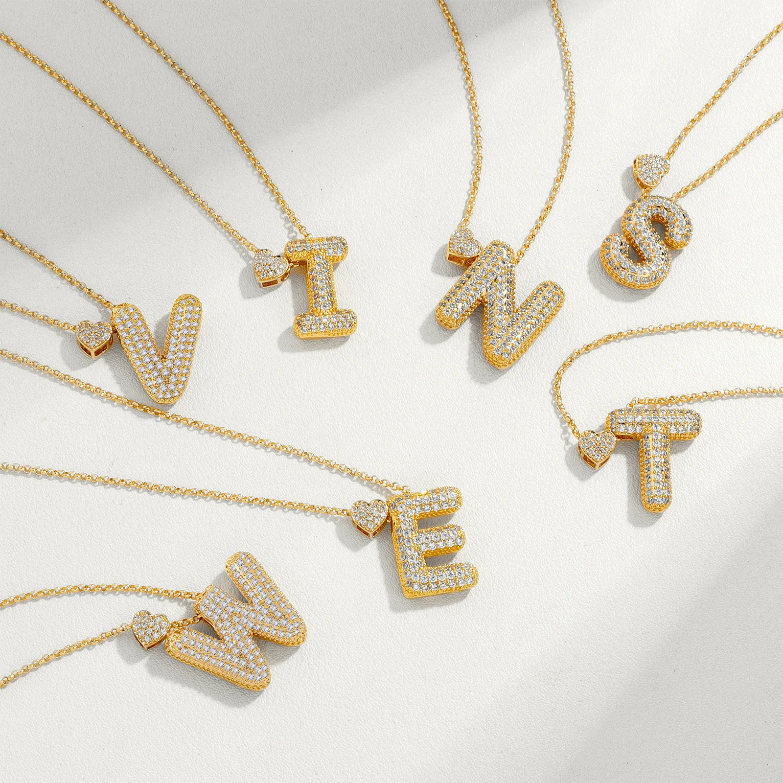 Dainty Cubic Zirconia Letter Necklace Gold Color Metal Heart Accent Initial Pendant Personalized Monogram Neck Jewelry