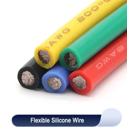 1/5M Soft Silicone Cable Car Battery Automotive Wiring 26 24 22 20 18 16 14 12 10 8 6 4 2AWG Heat-resistant Electrical Wires