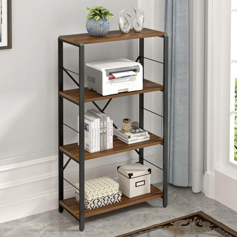 

Bookcases,Rural walnut modern bookshelf, 4-storey open plan, available for living room, bedroom, and office,Bookcases.