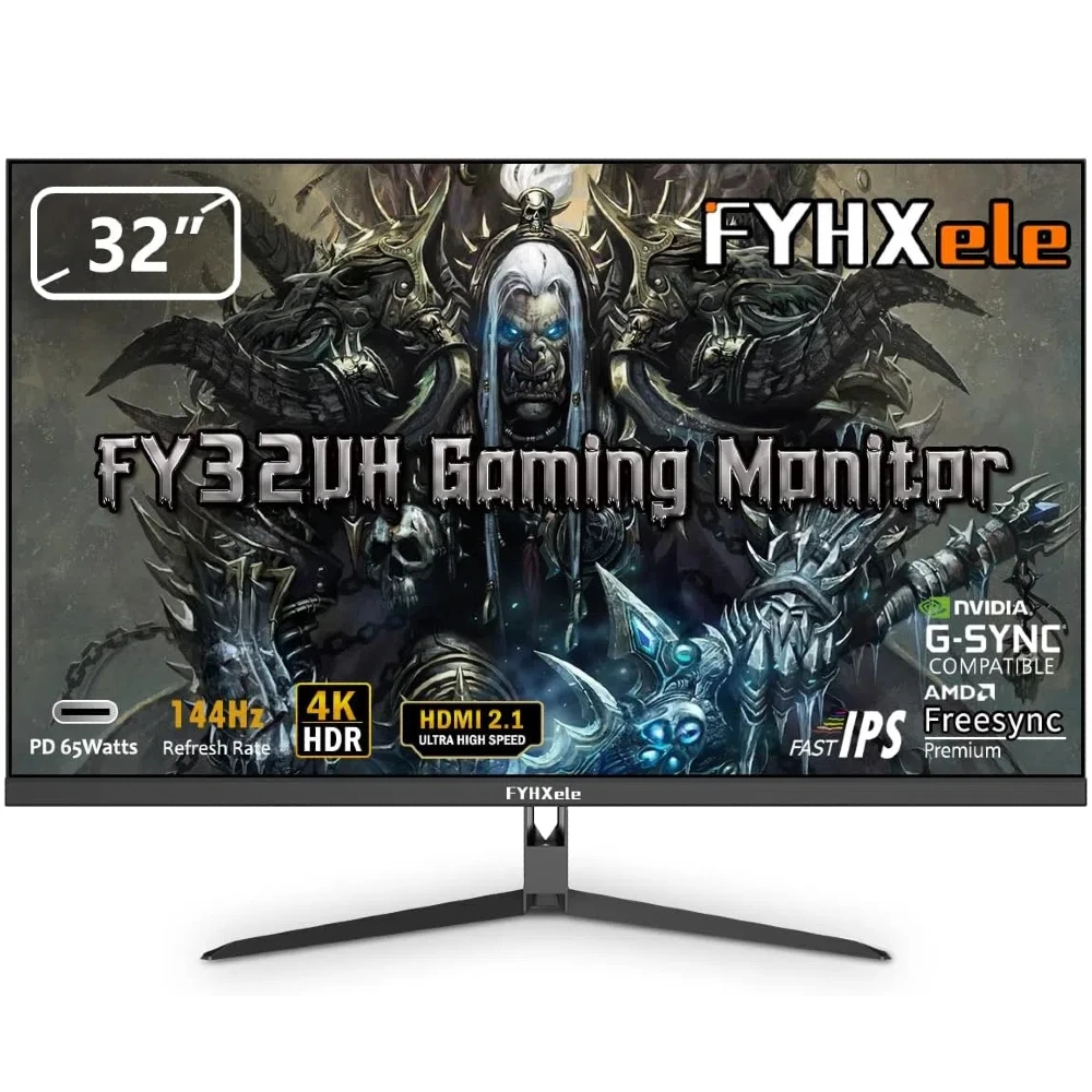 FYHXele 32Inch 4K 144Hz PC IPS Panel Monitor UHD LED Display Desktop Gaming Computer Screen FreeSync G-Sync Technology 3840*2160