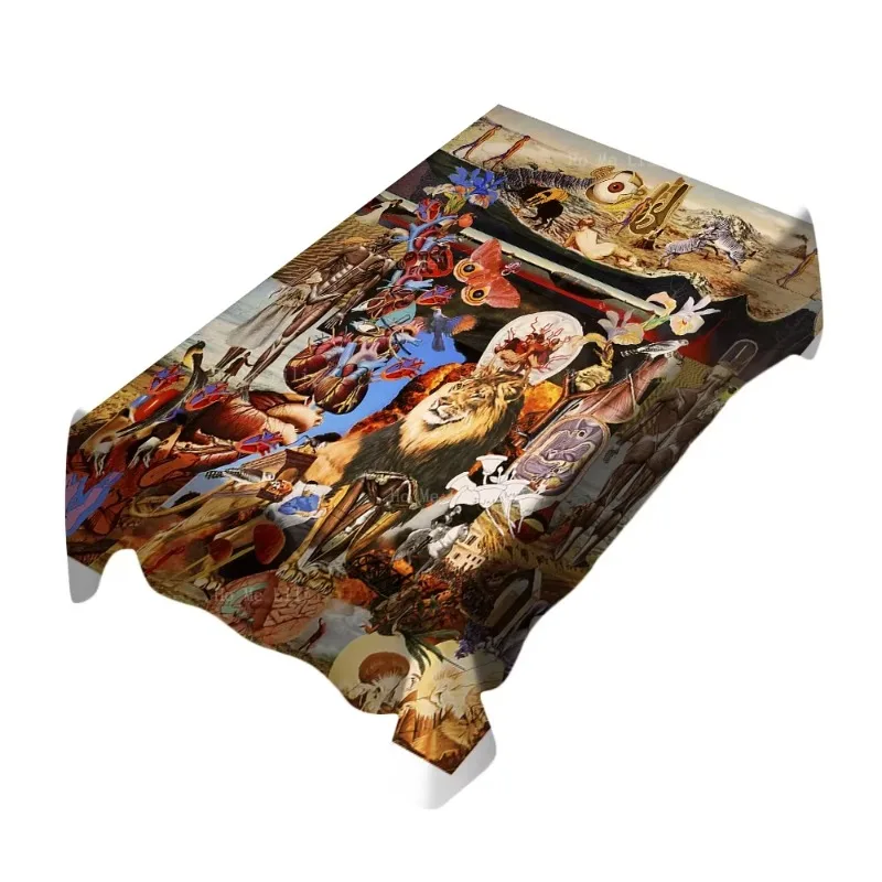 Nappe rectangulaire résistante aux taches, motif collage représentant l'évolution historique des espèces, journal d'écoulement de l'Équateur, par Ho Me Lili, décoration de table
