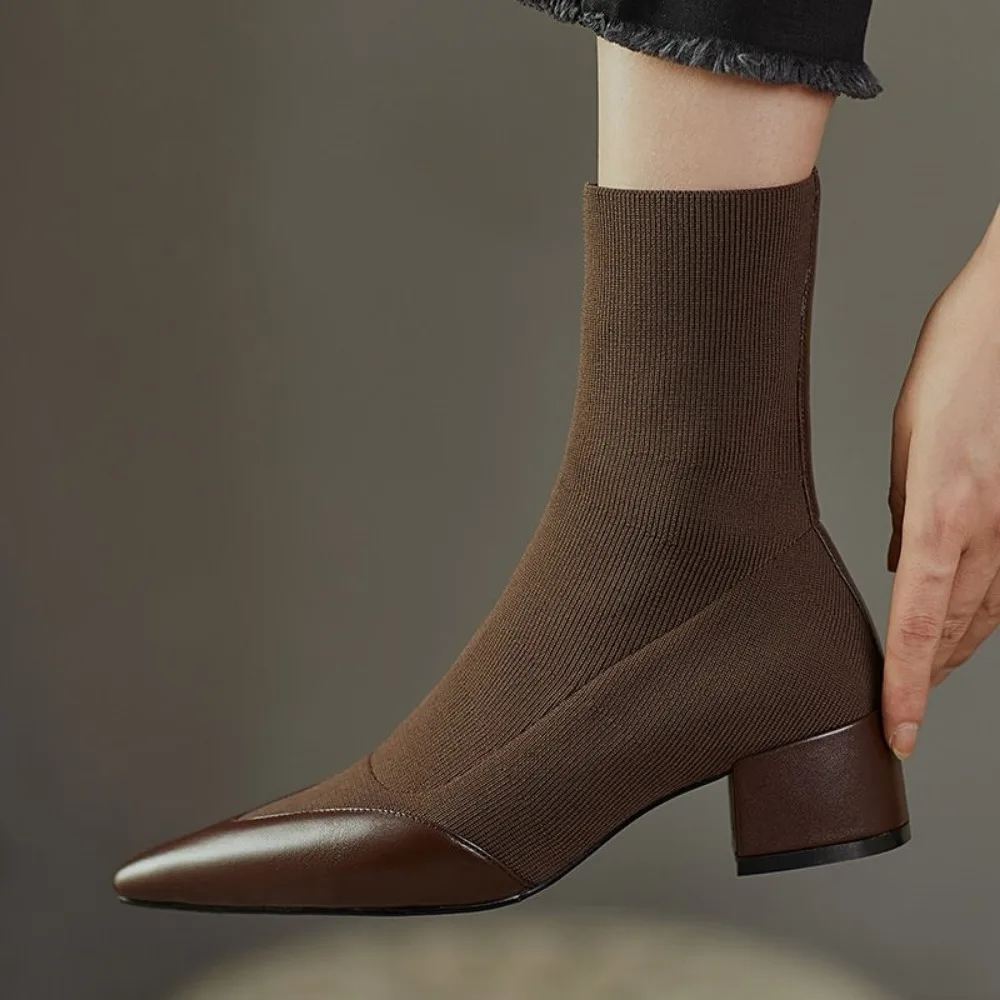 

Spring and Autumn New British Style Thin and Thin Women's Boots Pointed Toe Thin Side Zipper Black Nude Boots Women