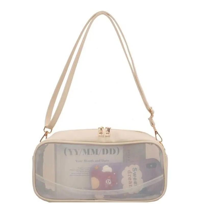 Bolso cruzado transparente de color caqui de estilo japonés para mujer, bolso de muñeca de un solo hombro