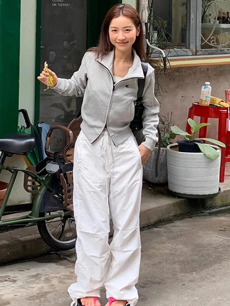 

Американский ретро-свитшот с двойной молнией, женская толстовка на раннюю осень, новинка, свободный крой, уютный топ из хлопка