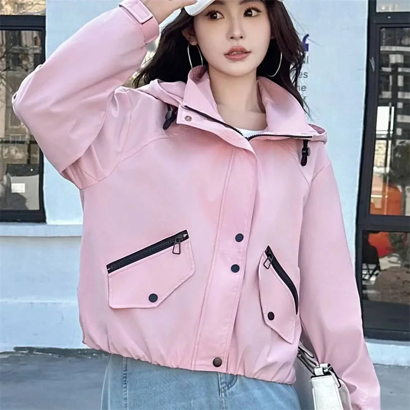

Высококачественная ветровка, женская новинка 2026, весенне-осенние новые пальто, модная верхняя одежда с капюшоном, женское короткое пальто, топы для женщин