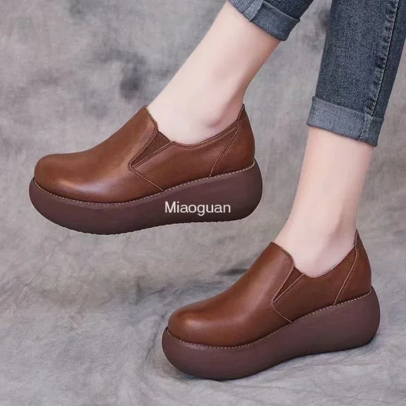 Platform Woman\'s Shoes New Leather Flats Casual Shoes for Women Round Head Slip-On Shoes Pumps Leisure Party Office Lady Loafers