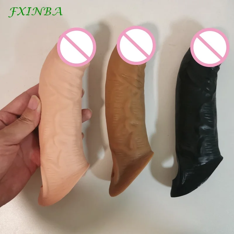 Fxinba-男性用の大きなペニスエクステンダースリーブ,再利用可能なコンドーム,射精遅延,大人のおもちゃ,20cm,新品