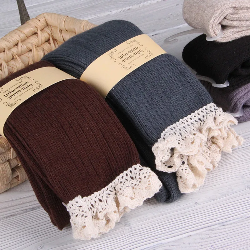 Autumn Winter Japanese Vertical Stripes Slimming Lace Stockings Cotton Socks Ladies over Knee Socks Thigh High Socks Factory Who