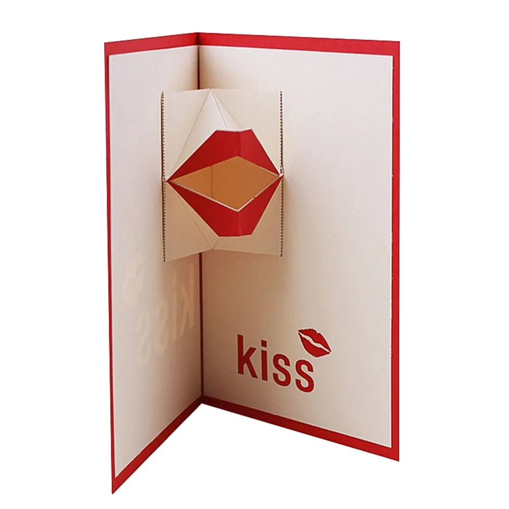 

1Pcs Red Lip Greeting Cards Handmade Pop Up Valentine Day Card Birthday Gift for Girlfriend Friends Sweet Art Specialty Paper