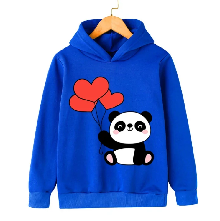 Funny Panda with Love Balloon Print Hoodies 2024 Popular Children's Cartoon Clothing Boys Girls Casual Fashion Multicolor Sweats