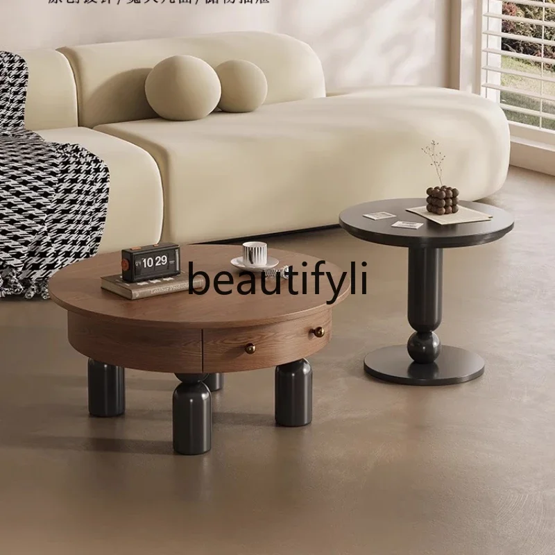 

Medieval wabi-sabi wind solid wood coffee table living room home retro round coffee table combination homestay coffee table