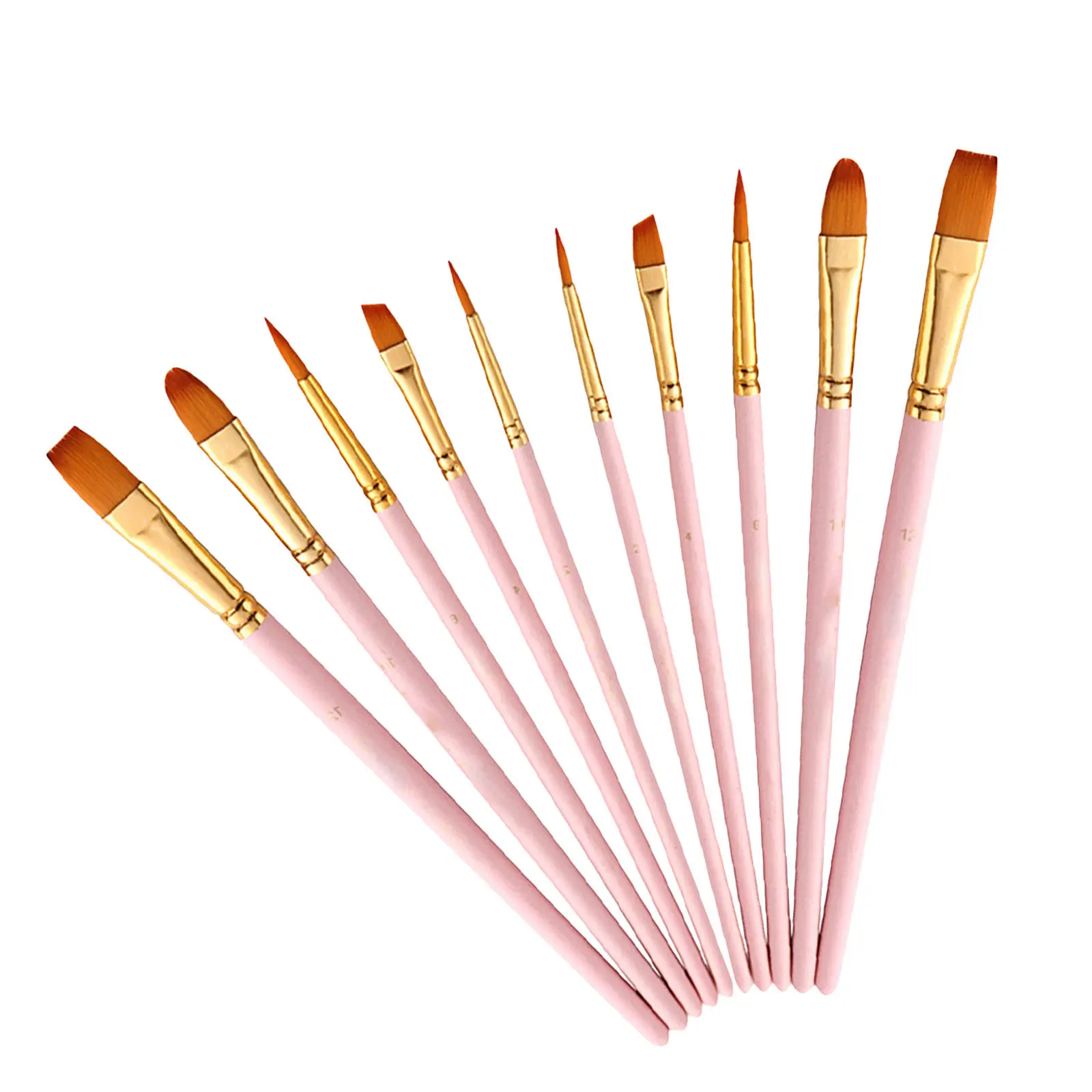 10Pcs Painting Brushes Nylon Wooden Handle Multipurpose Paintbrush Oil Watercolor Gouache Artist Supplies Oil Painting Brush