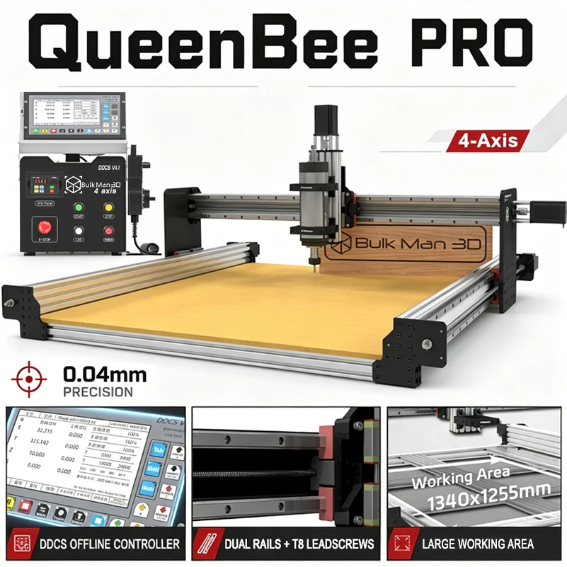 

BulkMan3D QueenBee PRO 4-Axis CNC Router Machine DDCSV4.1 Dual Linear Rails High Precision Engraving Milling for Wood Metal PCB