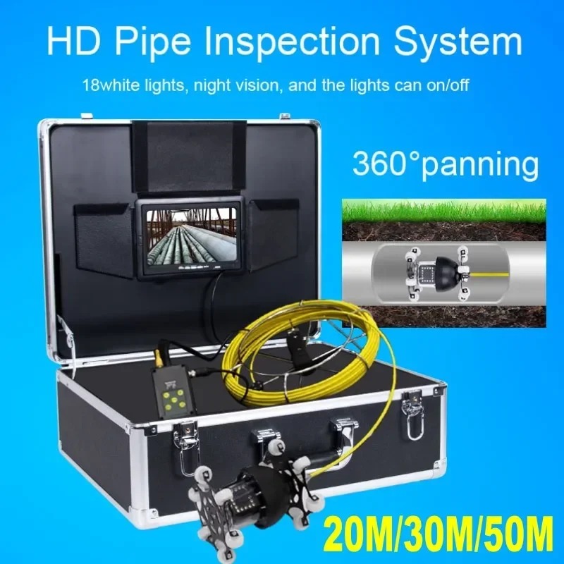 

WP70D 20M 30M 50M Fiberglass Cable 360 Degree Rotation Camera with DVR 7 Inch Industrial Pipeline Endoscope Inspection System