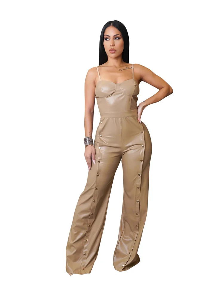 Tuta in pelle sexy per donna Tuta intera estiva con cinghie Tuta da donna senza maniche Party Dropshipping all'ingrosso