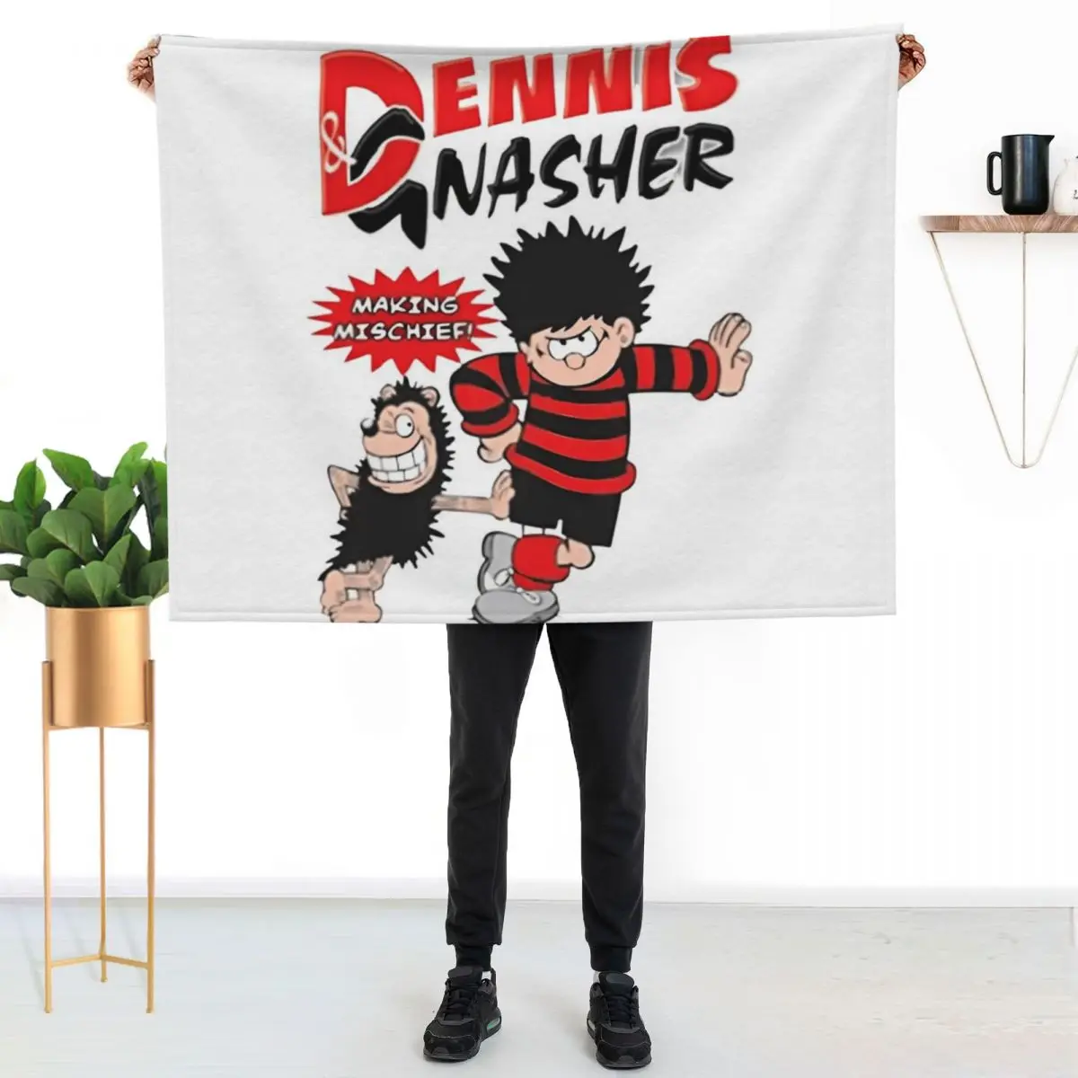 Making Mischief. Classic Dennis the menace and Gnasher, vintage style. Throw Blanket Thin Soft Beds Picnic Single Plaid Blankets