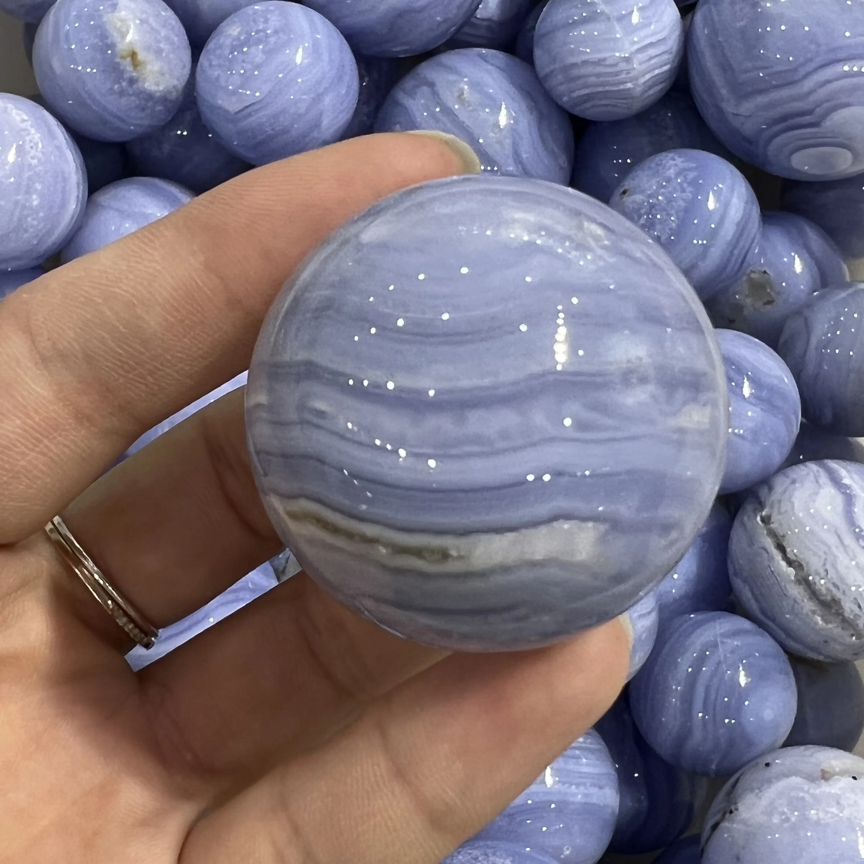 Natural Blue Lace Agate Stone Striped Crystal Sphere DIY Home Decoration