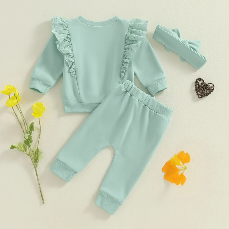 2024-05-22 Lioraitiin Baby Girl 2Pcs Fall Outfits Long Sleeve Lace Patchwork Pullover Tops + Pants Set Toddler Clothes