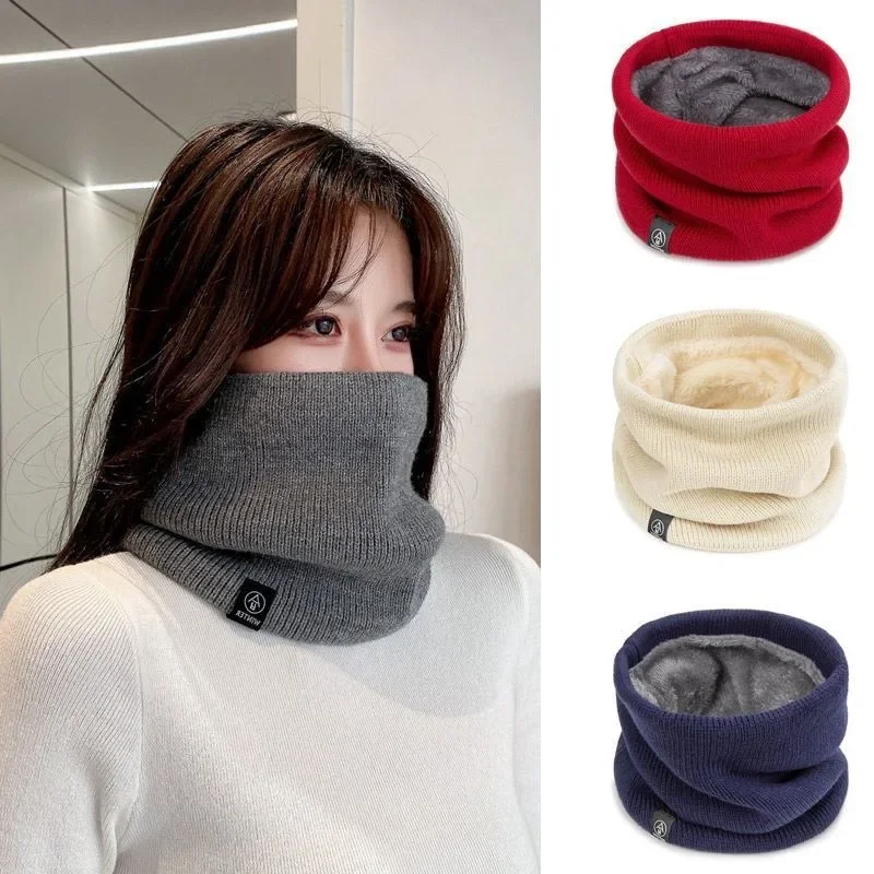 Fleece Neck Warmer Winter Plush Solid Color Knitted Neck Scarf Ring Unisex Outdoor Warm Windproof Neckerchief Scarves Collar