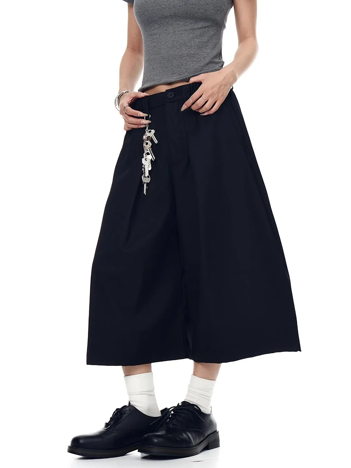 Cleanfit American Style Pleated Wide Leg Ice Silk Cool Feeling Seven-Foot Men's Summer Casual Shorts Loose Straight Cut Polye...