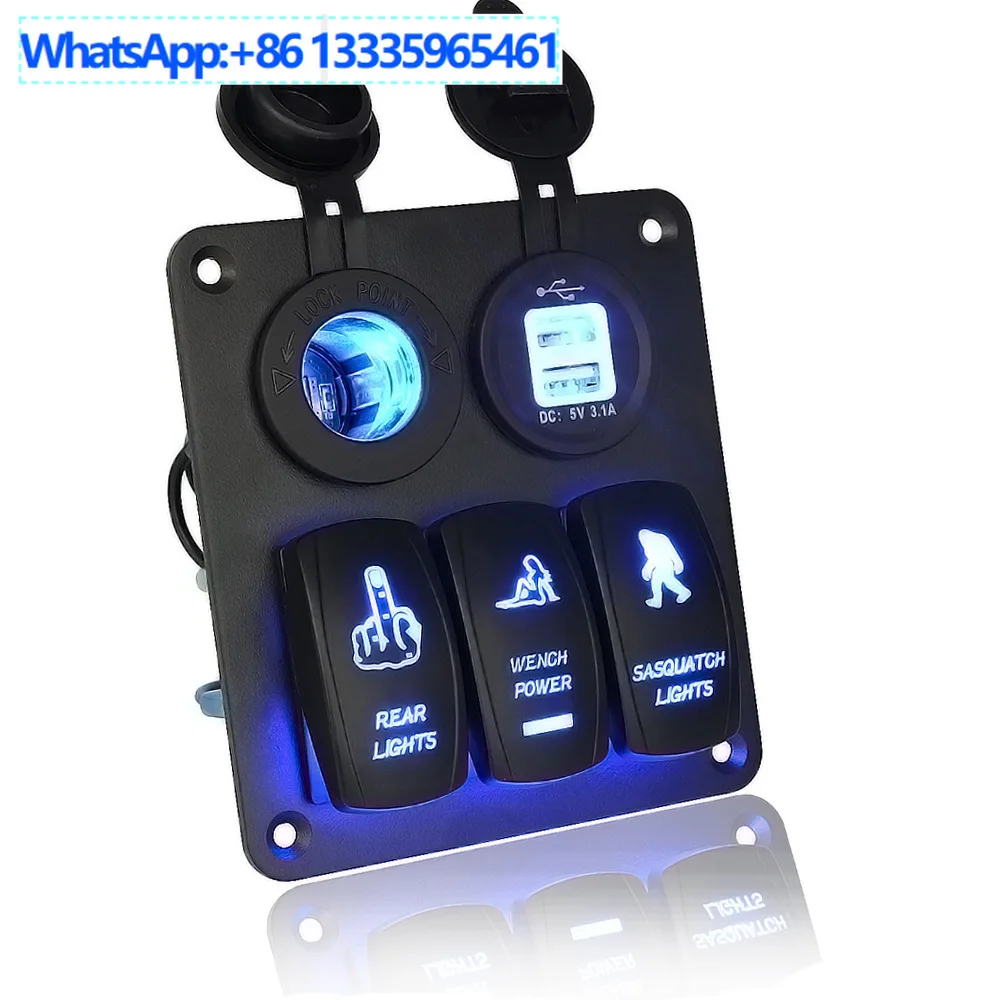 

Car modification cab accessories panel 3-position boat switch with dual USB3.1a car charger modification