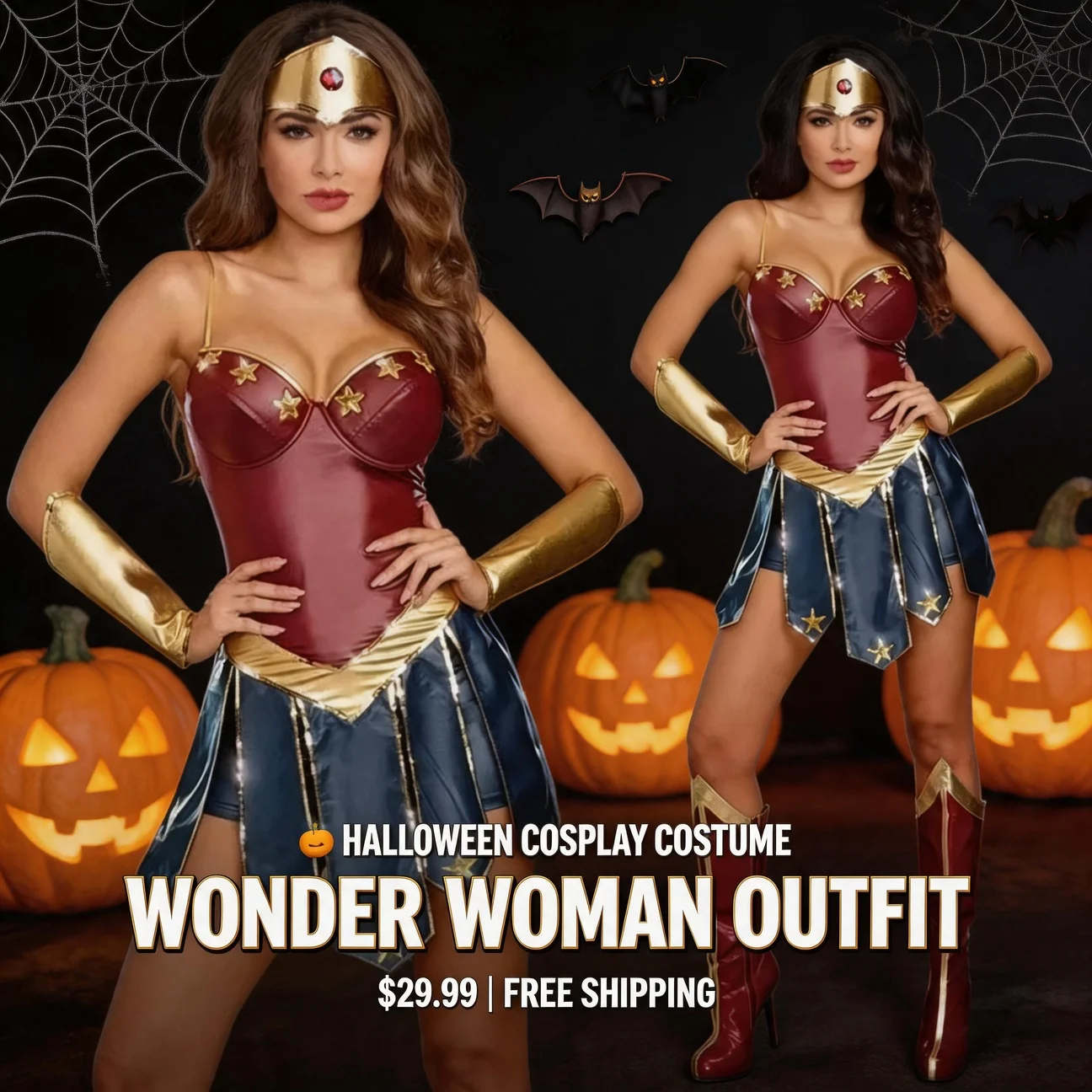 Damen Erwachsenen-Leder-Anime-Cosplay-Kostüm Heldenin-Outfit Halloween-Partykleid