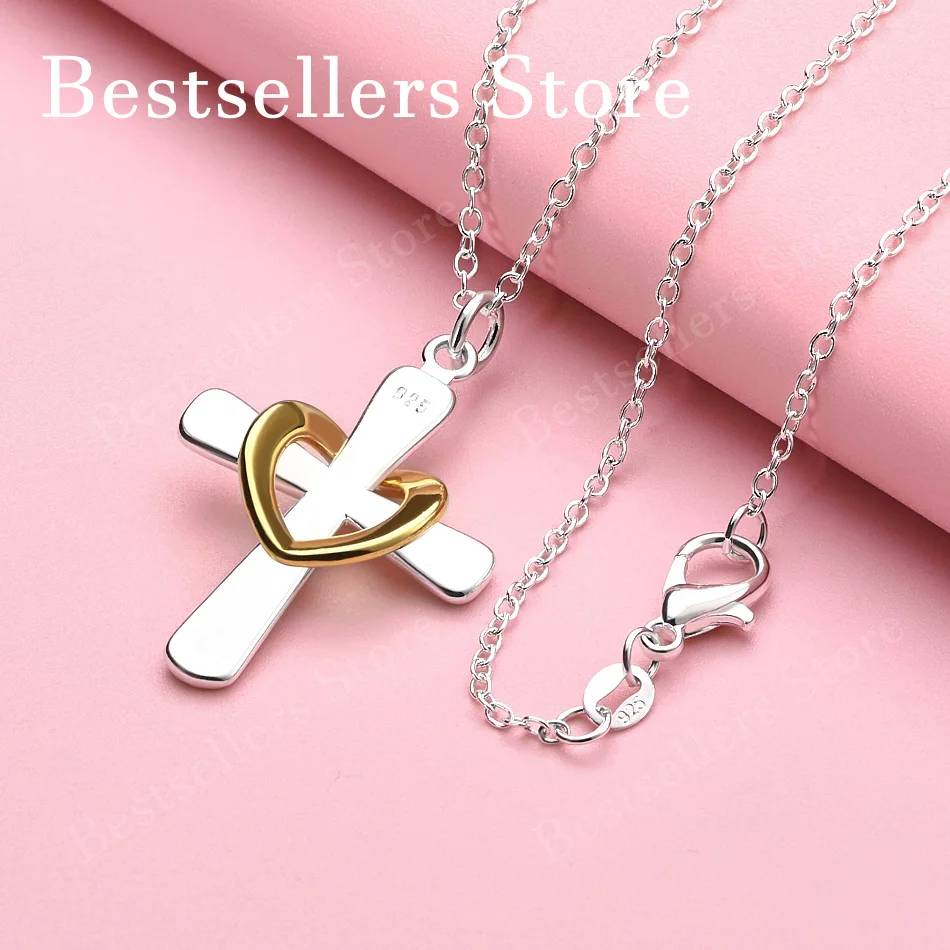 

Изысканное ожерелье с подвеской в ​​форме креста из стерлингового серебра 925 пробы, длина 16-30 дюймов, для мужчин и женщин, модные свадебные ювелирные аксессуары