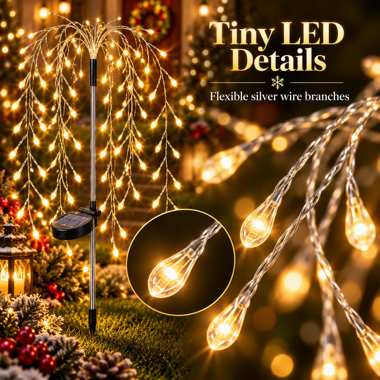 Christmas Firecracker Stake Lights Solar Powered Warm White Multicolor Auto On for Garden Pathway Yard Lawn Patio Party Decor
