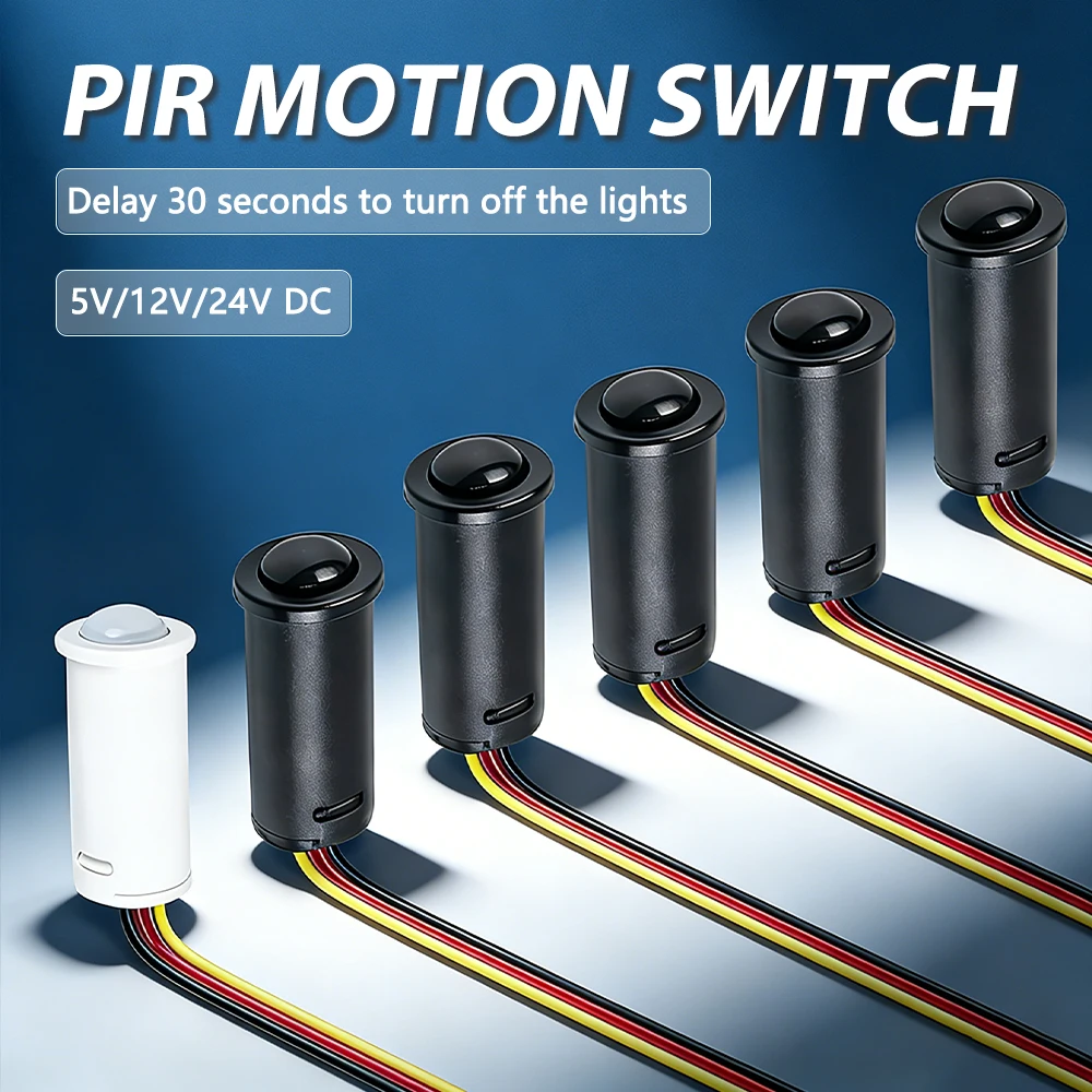 5V/12V/24V DC Embedded PIR Motion Sensor Switch for Stairs,Kitchen,Corridor-Delay-off,5m Detection Range Human IR Switch IP44