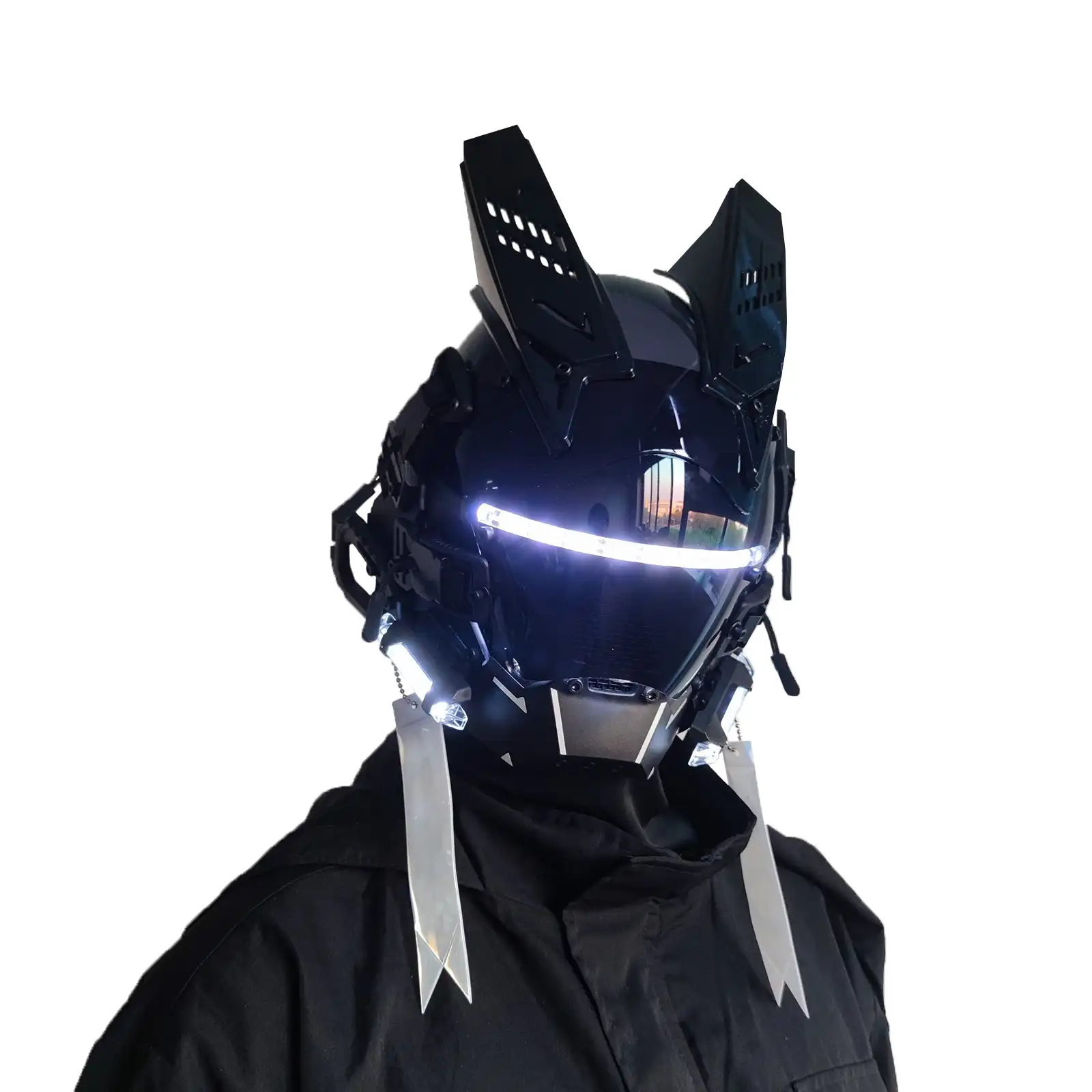 JAUPTO-Capacete Gótico CyberPunk, Capacete Techwear, Tecnologia Cosplay Halloween, Capacete Futurista com Luz LED