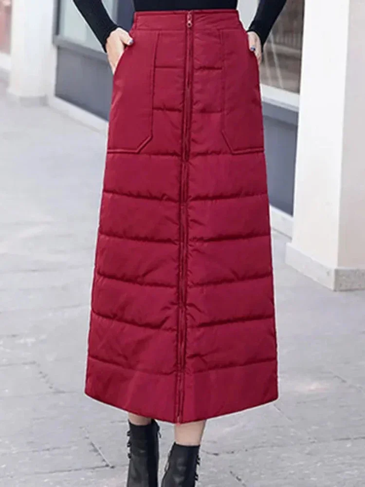 Warm Winter Down Cotton All-in-one Skirt Korean Thicken Snow Wear A-line Faldas Casual Baggy Thick  Quilted New Jupes Z587