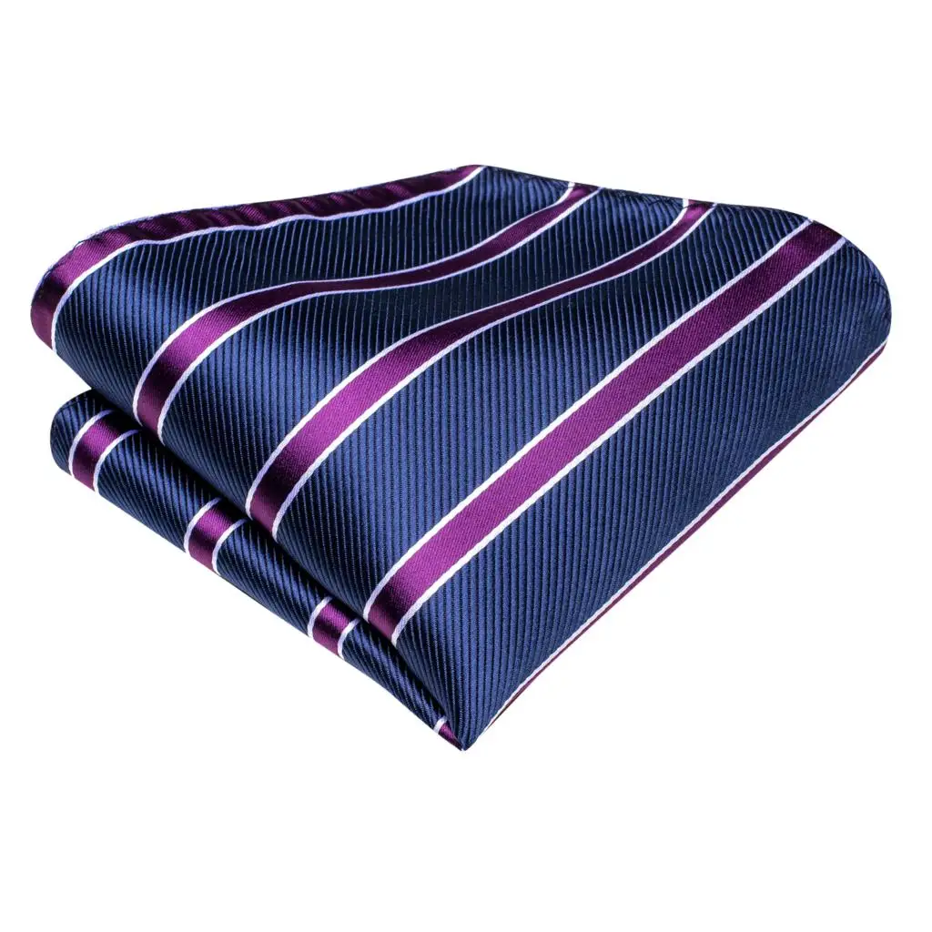 Navy Blue Purple Striped 2022 New Fashion Brand Ties for Men Wedding Party Necktie Set Handky Cufflinks Gift Wholesale Hi-Tie