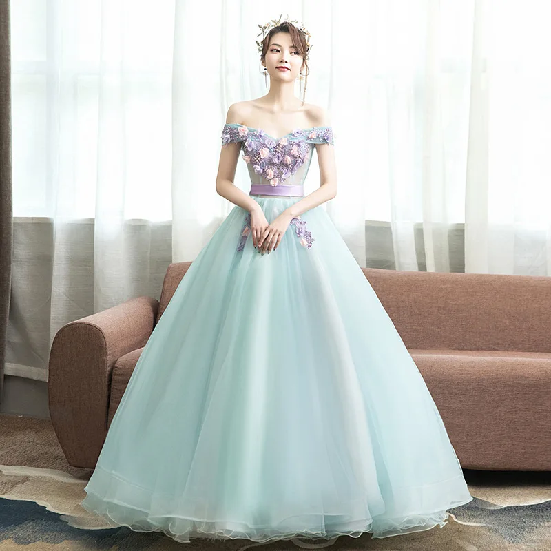 

Princess Mint Green Quinceanera Dresses Off Shoulder 3D Flowers Applique Vestidos De 15 Anos Ball Gown Sweet 15 16 Princess