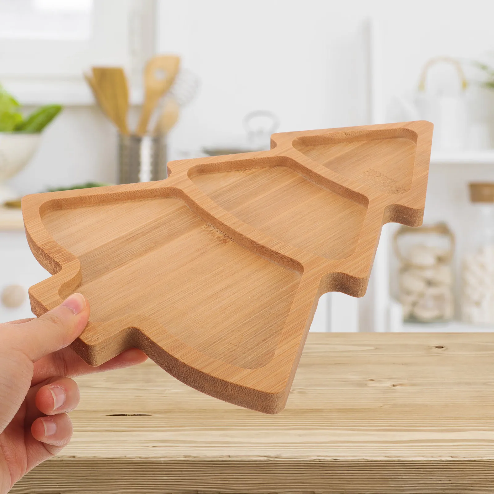 

Xmas Tree Bamboo Plate Snack Tray Multi Functional Christmas Dinner Dessert Serving Fruit Dish Party Tray Christmas Tree Dish