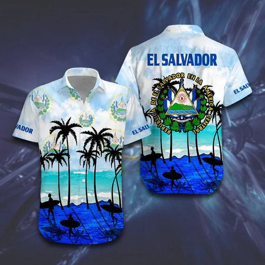 El Salvador Hawaiian Shirts Mens Womens Short Sleeve Button Up Shirts Casual Beach Shirts Short Sleeve Hawaiian Shirts