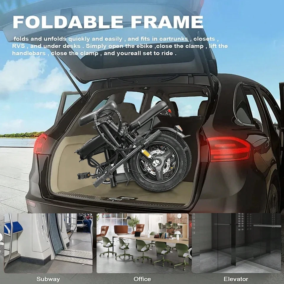 G11 Folding Electric Bike 500W Motor 48V 10.4Ah Battery 14-inch Foldable E-bike 23MPH Dual Seat Dual Disc Brakes City Commuter Electric Bicycle with Basket Phone Holder image 7