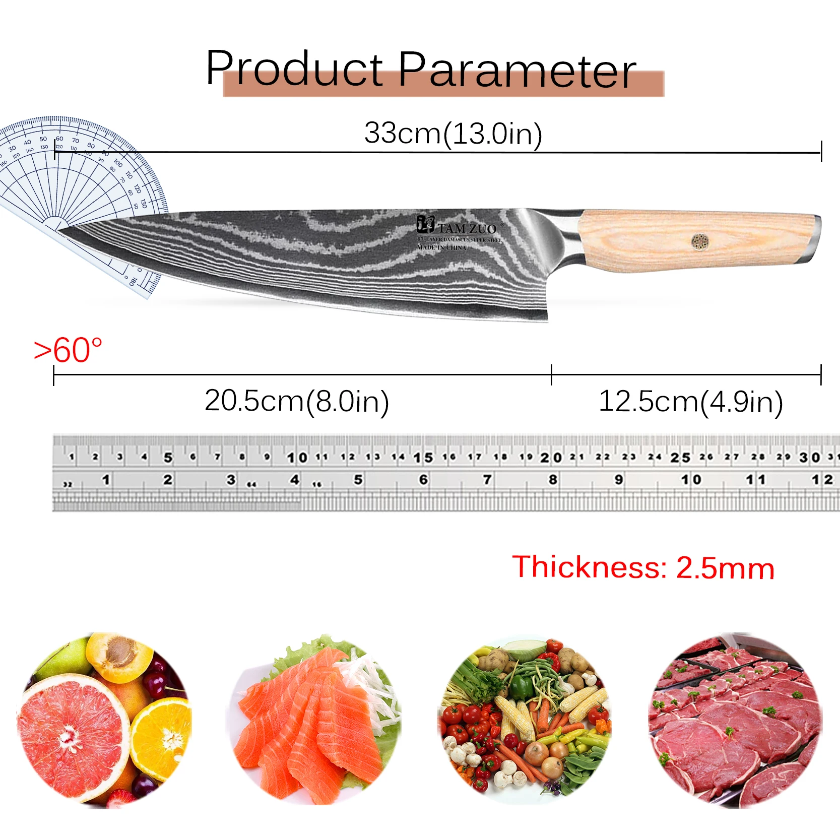 سكين الطاهي 67 طبقات دمشق الصلب 10Cr15CoMov شفرة الخشب مقبض تقطيع الخضار الساطور اللحوم سكاكين المطبخ المهنية #2