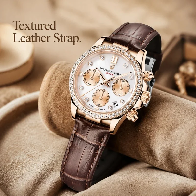 PAGANI DESIGN Women Chronograph Quartz Watch Rose Gold Luxury Sapphire Stainless Steel Elegant Sports Ladies Wristwatch view 5