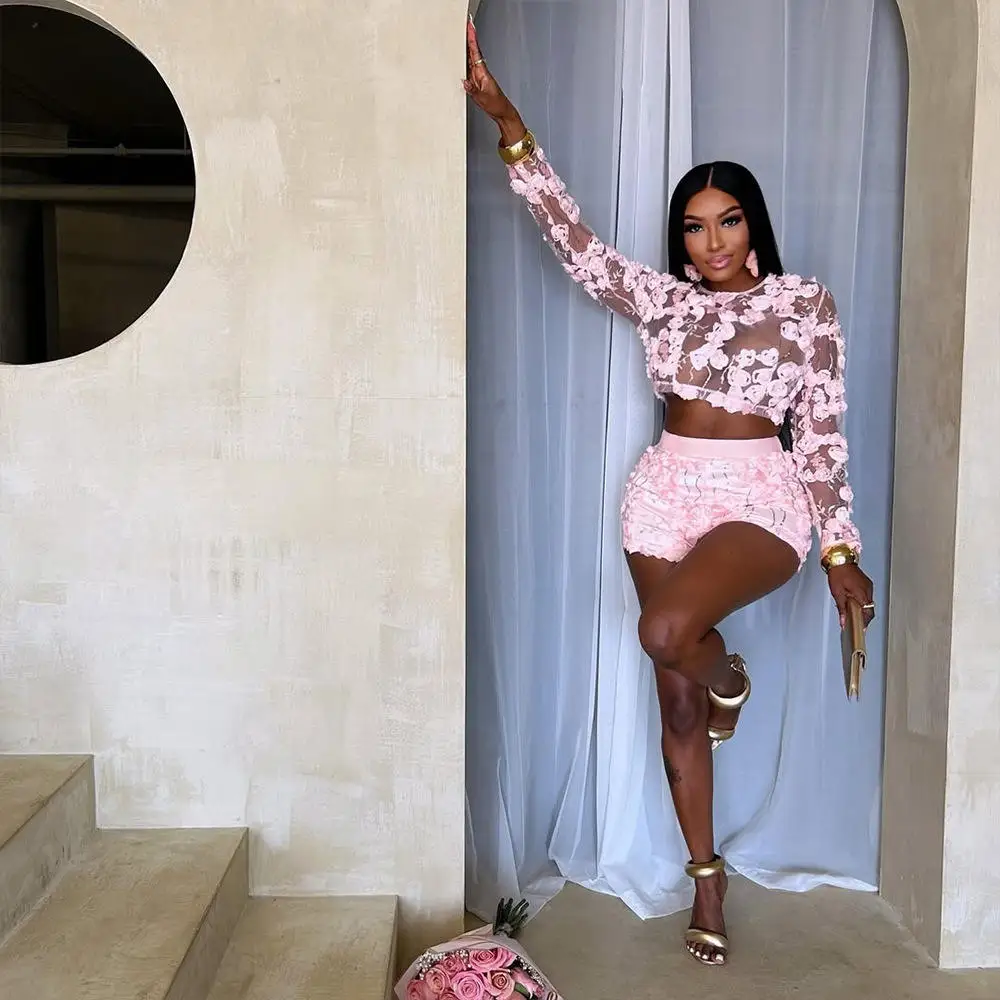 طقم بدلة نسائية مطرزة من Faionable Ne Long Sve بدلة نسائية مثيرة مكونة من قطعتين مجموعة صيفية محايدة...